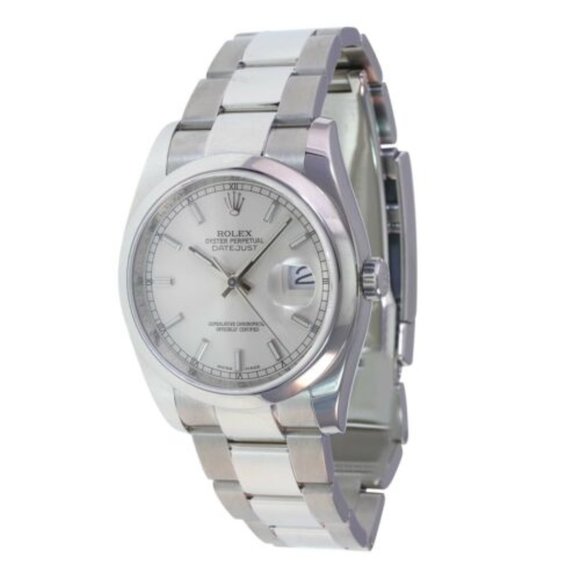 ROLEX DATEJUST UNISEX WATCH 36 MM SILVER INDEX DIAL STEEL SMOOTH OYSTER 116200 - Picture 4 of 9